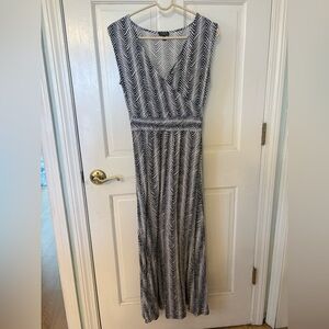Talbots navy and White Chevron Wrap Maxi Dress